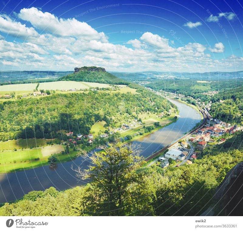 Elbe valley Panorama (View) Sunlight Day Copy Space top Colour photo Exterior shot Deserted Sandstone National Park Miracle of Nature Sublime Vantage point Flow