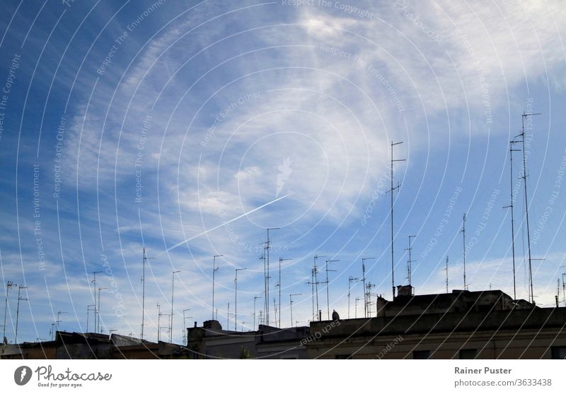 Blue sky over antennas in the old town of Bari, Italy Italian Puglia Apulia Southern Europe European Culture History historic building exterior vacations