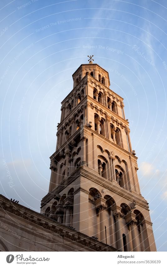 Bell Tower of the Cathedral of Saint Domnius in Split, Croatia cathedral bell tower landmark historic building split europe croatia heritage sunset dalmatia