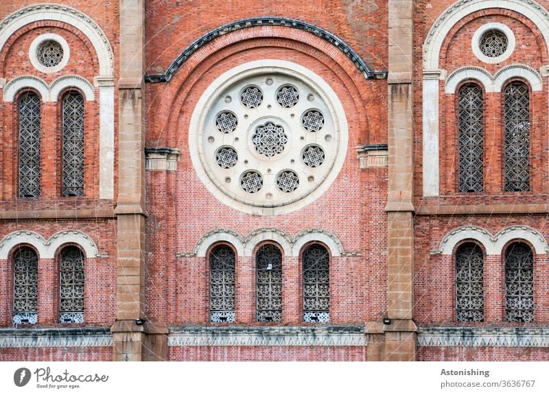 Notre Dame Cathedral, Saigon, Ho Chi Minh City, Vietnam Town built Facade Church Window Manmade structures Architecture Rose window Round shape bows brick White