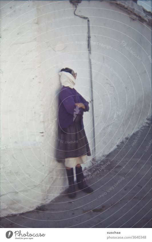 old slide from the 70s with an old woman looking away ... somewhere in greece Slide Vacation photo Old Analog analogue photography Woman old lady Looking away