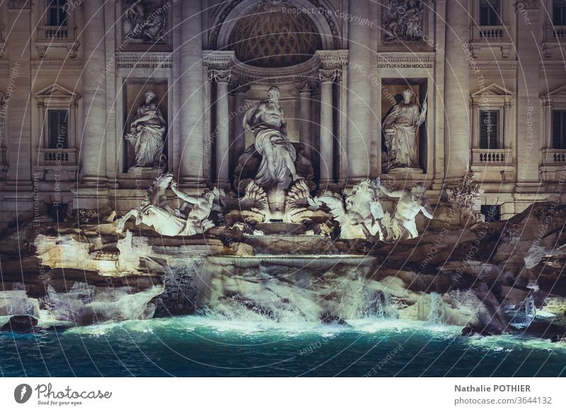 Trevi Fountain Italy Rome evening enlightened fontain Water fontana di trevi historical Tourism Monument Architecture Sculpture Art Statue Europe