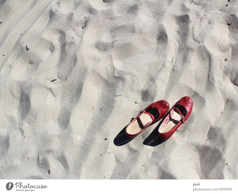 Sand in the shoe Summer Beach Red Calm Footwear Barefoot Relaxation Expressionless Colour photo Exterior shot Day