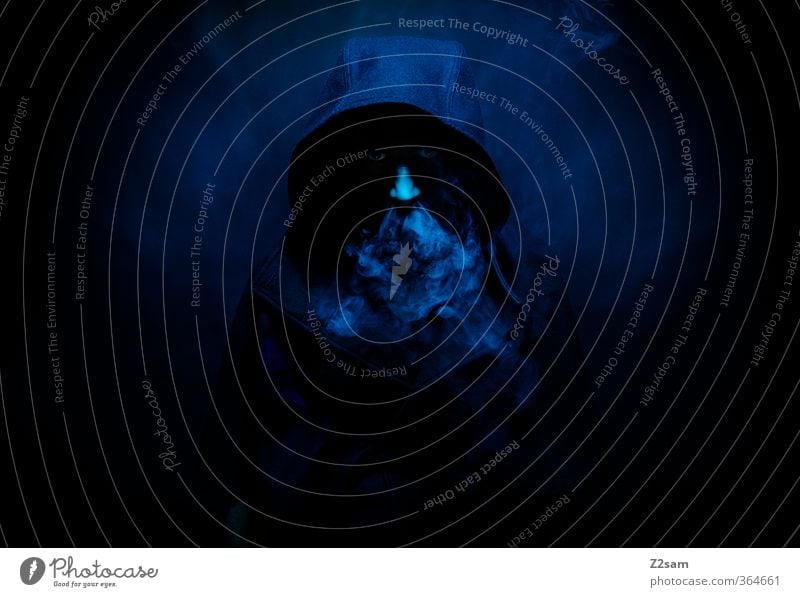 Prince II Young man Youth (Young adults) 18 - 30 years Adults Coat Hooded (clothing) Smoking Aggression Dark Creepy Cold Anger Blue Power Death Dangerous