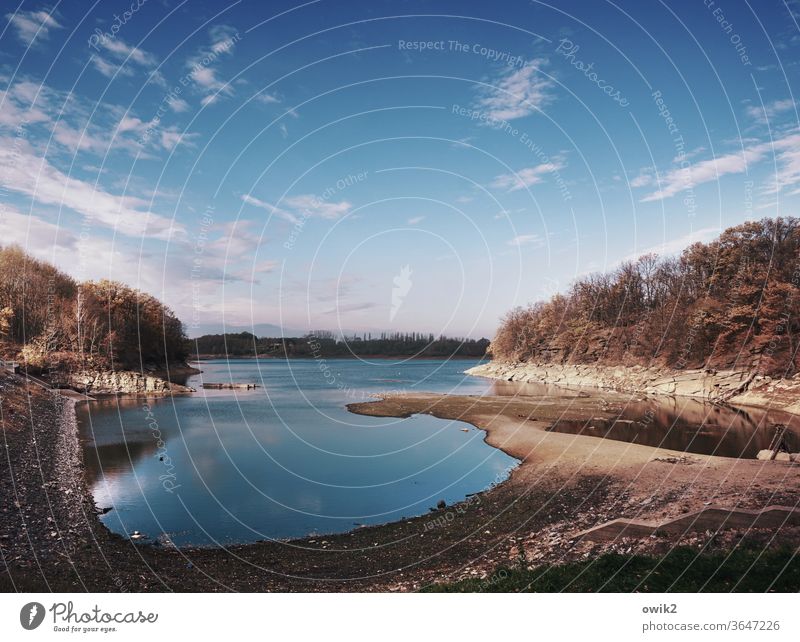 Half Full Water Lake Reservoir Forest Sky Clouds Panorama (View) Exterior shot Landscape Nature Colour photo Deserted Reflection Day green Calm Rock Granite