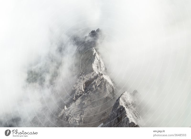 Mountain top rising from the clouds mountain Top of the mountain Clouds Stick out break through Encased in wrap Alps Rock Peak edge peak
