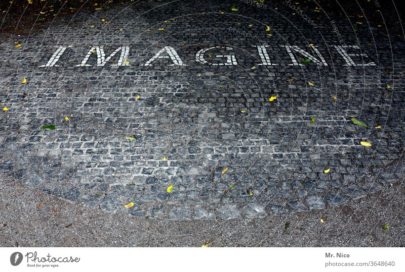 Imagine imagine Characters Letters (alphabet) Word Gray Stone Circle Pattern Envisage Suppose Paving stone Cobblestones Structures and shapes Ground