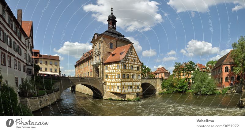 Historical town hall in Bamberg bridge town hall Old city hall Regnitz river City hall River upper bridge lower bridge Landmark Old town downtown HDR