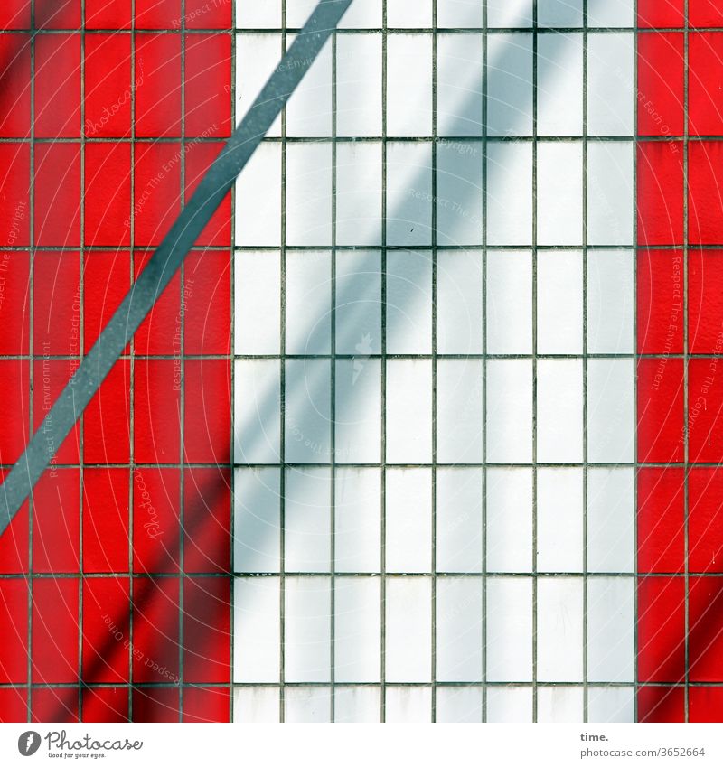 Elevator Shaft urban Facade perspective Gray Across Parallel level Inspiration Surface sunny shady Metal Red lines Town tiles Diagonal Puzzle Wall (building)