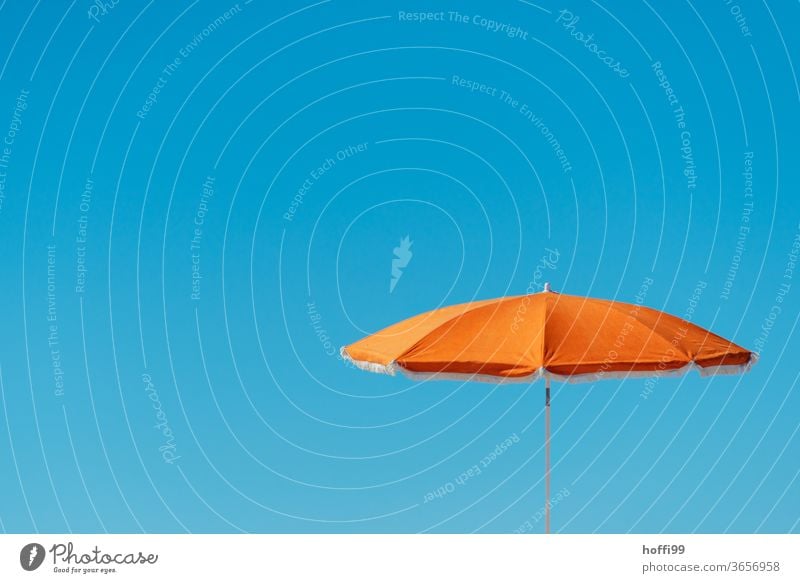 orange parasol in front of a blue sky - summer Sunshade Orange Blue Blue sky Orange-red minimalism Cloudless sky Minimalistic Beach Summer Vacation mood Shadow