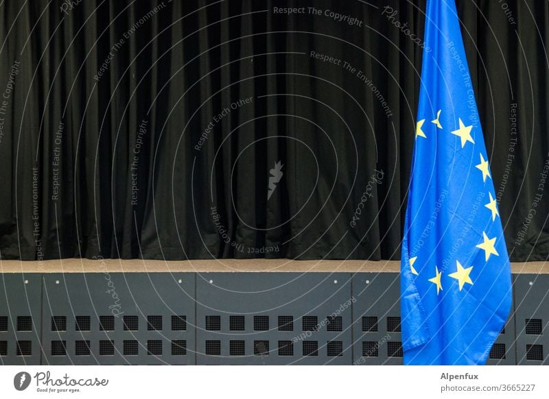 the show must go on Europe flag European flag Flag stage curtain Deserted Star (Symbol) Politics and state Symbols and metaphors Colour photo Landmark