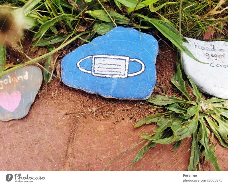 Small messages - or a mouth-nose guard painted on stone Helgoland Stone stones Colour Painted Work of art writing Letters (alphabet) corona Mouth and nose mask