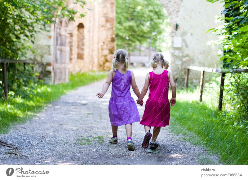 I'll go wherever you want with you. Human being Feminine Child Girl Brothers and sisters Infancy 2 3 - 8 years Environment Summer Forest Castle Ruin Hiking Free