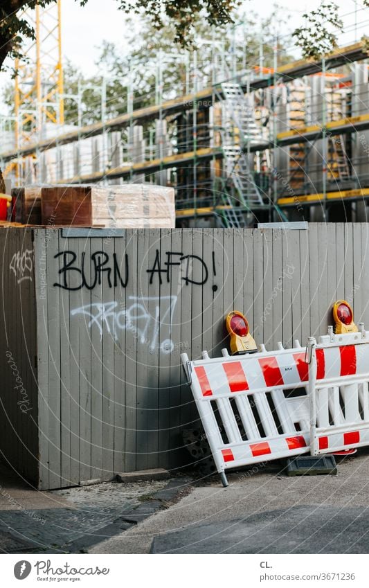 burn afd AfD Politics and state Society Construction site extremism Street Graffiti cordon Characters Wall (building) Political movements far-right