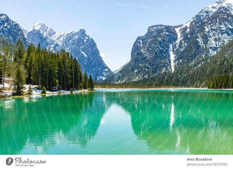 beautiful view of the Dobbiacco Lake, Italy Adventure Alps Autumn Beauty & Beauty Blue stunning Climbing Clouds chill dolomite Dolomites Europe European Forest