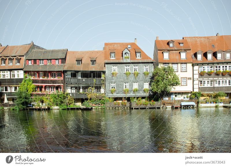 Places of interest Bamberg Architecture Style Half-timbered house Half-timbered facade Old town World heritage Sightseeing Sunlight Regnitz river River
