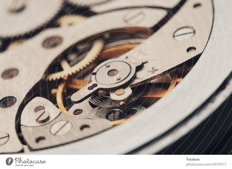 Gears in Antique Watch.  internal mechanism of mechanical watches cog machinery time clock clockwork close-up technology wristwatch engine gear gold ideas