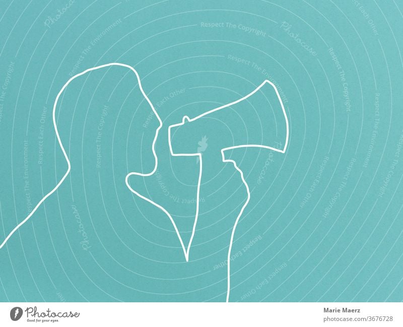 Attention announcement - Man with megaphone Line drawing Neutral Background Minimalistic Illustration Design Silhouette Drawing Abstract Human being Megaphone