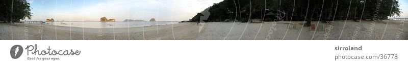 Koh Ngai (Ko Hai) Thailand Koh Whaen Beach Ocean Jetty Deckchair Low tide Coast Sun Calm Palm tree Summer Sailing ship Motorboat Panorama (View) Wide angle