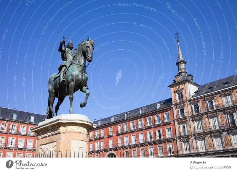 Statue of King Philip III at Plaza Mayor in Madrid Spain madrid spain landmark statue historic equestrian bronze plaza mayor old spanish culture heritage europe