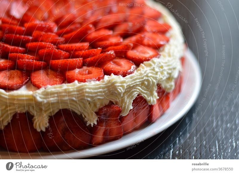Anticipation | for the strawberry tart Strawberry pie Gateau Cake Delicious fruit Cream homemade Self-made Strawberry Slices Near detail Detail appetizing