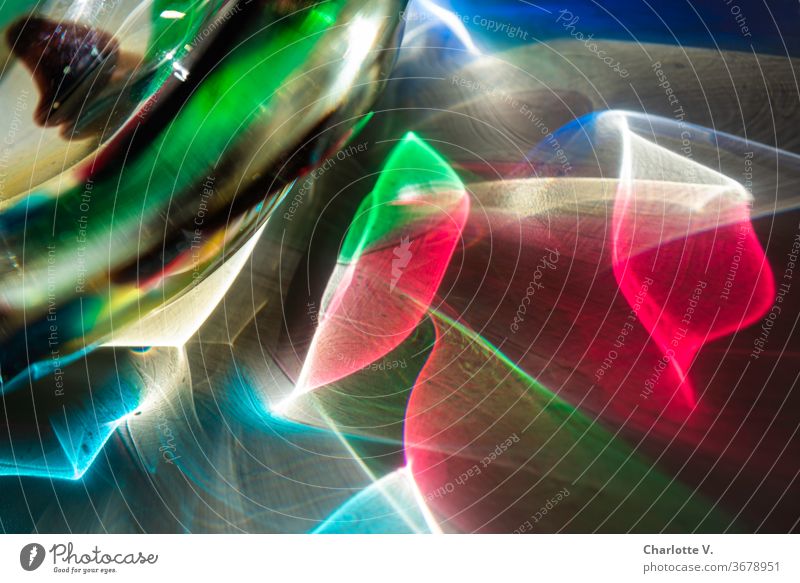 Psychedelic | Colorful light reflections light reflexes Colour photo Close-up Light Day Sunlight psychadellic disco light waves variegated Blue Red green