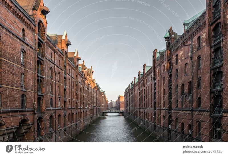 Speicherstadt, Warehouse District in Hamburg Warehouse district Germany canal river water vanishing point classic architecture long shot old no people nobody