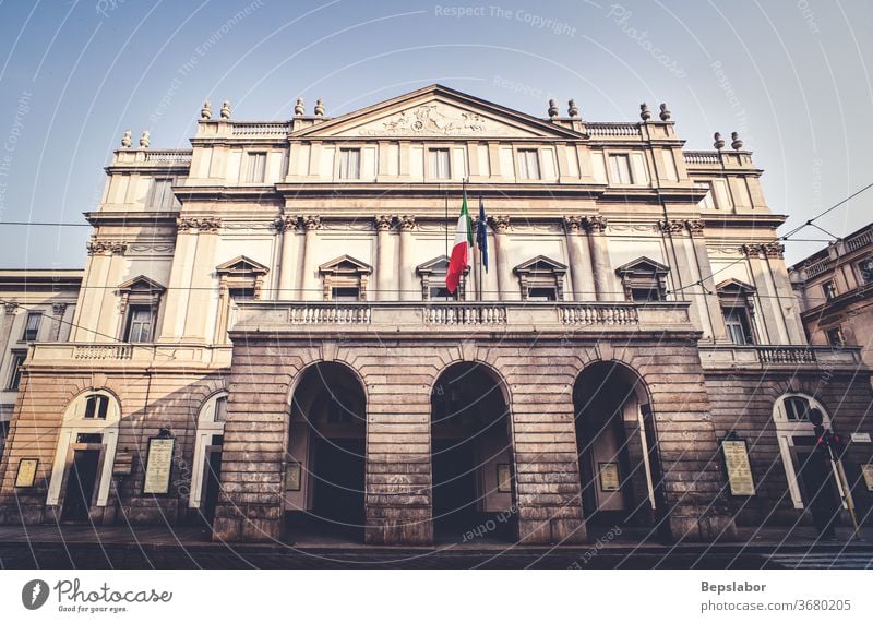 View of the famous neoclassical theater called Teatro alla Scala situated in Milan, Italy Italian academy ancient architecture art attraction beautiful building