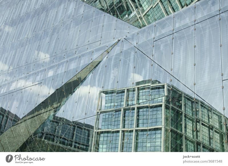 Station in change with the times Glas facade Facade Architecture Modern Reflection square structure reflecting Surface geometric Abstract Cube Berlin