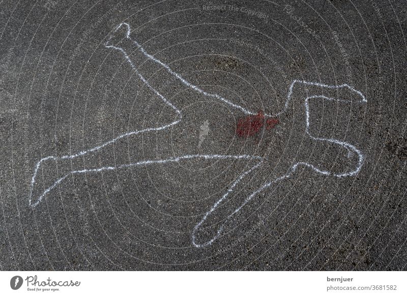 Outline of a body on asphalt outline Body Asphalt sketched forensic science Crime scene Earmarked Drip Patch investigation blossom csi fbi Street Line Force