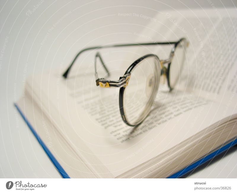 Glasses on book Study Book Library Reading Eyeglasses To enjoy Literature Things Book. read Side Lens Page Blue-white Meditative Leisure and hobbies browse