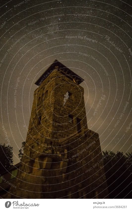 The Teufelsmühle in the Black Forest under a dark starry sky devil's mill Tower Night stars Sky Night sky Starry sky conceit Brick Teufelsmühle Tower