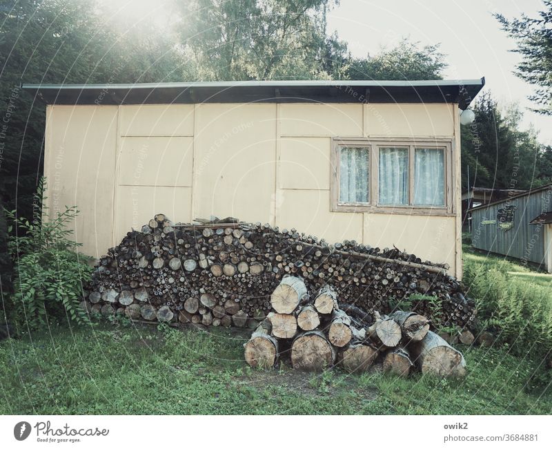 Before the dacha Hut Building Wall (building) Facade Wood Old Sharp-edged Simple Firm Dependability Unwavering Technology Stack Colour photo Subdued colour