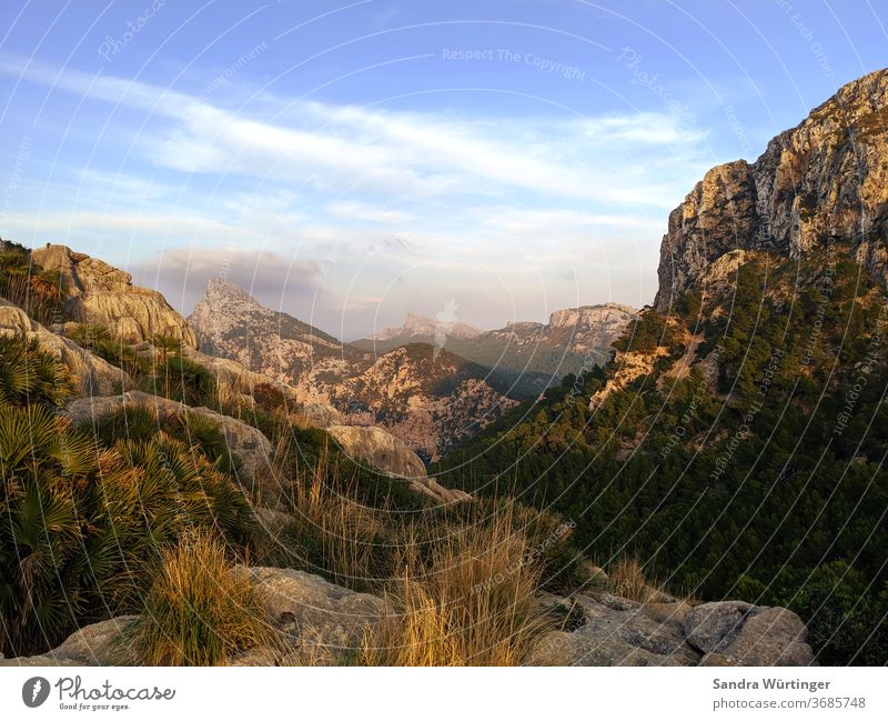 Sunset on Mallorca Majorca mountains Light Summer Summer vacation Landscape no people Vacation & Travel Mountain Sky Nature Deserted Trip Tourism Colour photo