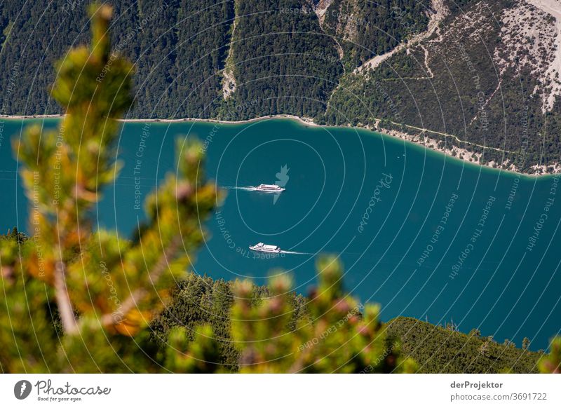 Shipping on the Achensee Nature Nature reserve Effort Environment Brave Beginning Mountain Hiking Colour photo Copy Space right Shadow Sunlight