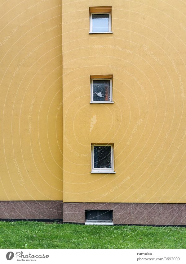 Yellow house wall with windows Wall (building) Wall (barrier) Window Facade built Exterior shot Manmade structures Architecture Closed Gloomy Deserted