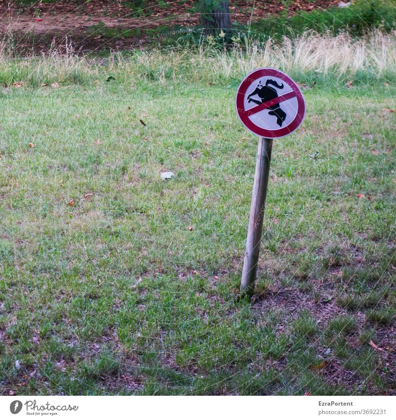 not allowed|excretion during a Köpper (only for dogs) Headfirst dive Prohibition sign Bans Signs and labeling Lawn Excretion Dog Walk the dog Warning sign