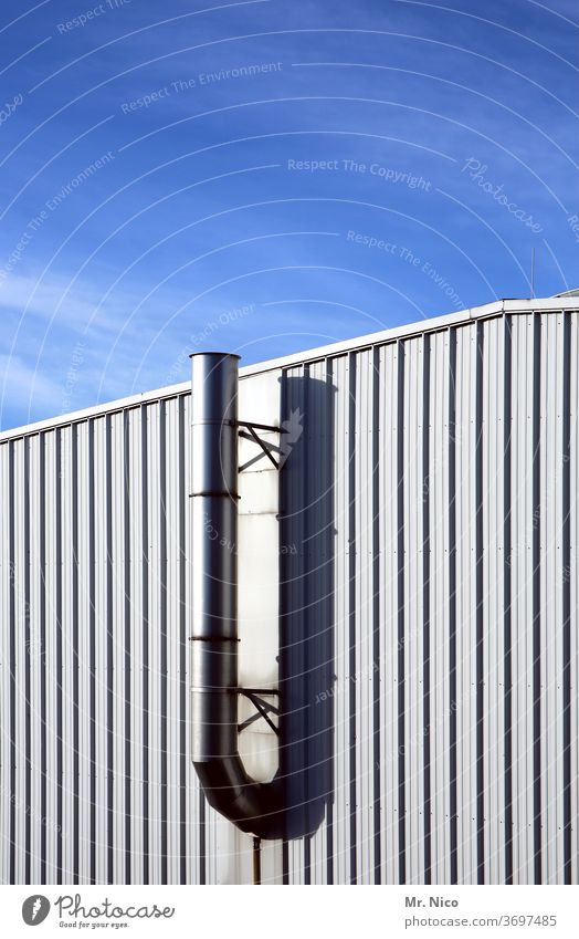 Ventilation pipe at a warehouse Building Industry Industrial plant ventilation pipe Warehouse Facade Sky Cladding Storage Architecture Corrugated sheet iron