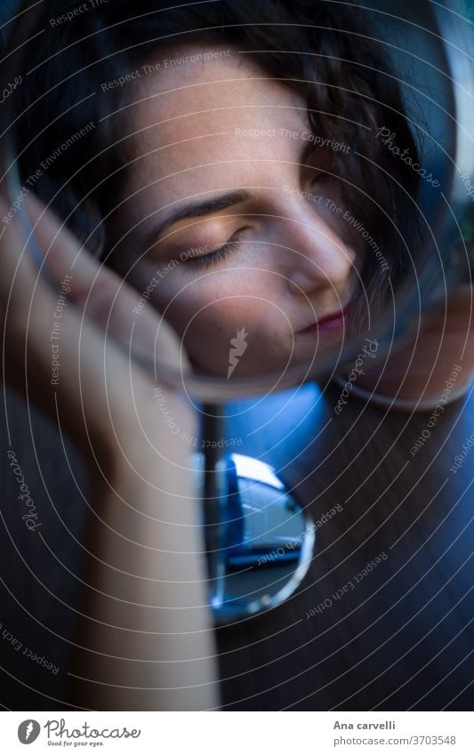 Reflection of a young woman sleeping in a magnifying mirror Sleep Sleeping Beauty sleepy close-up sleepiness dreams dreamy Chimera illusion pretty reflection