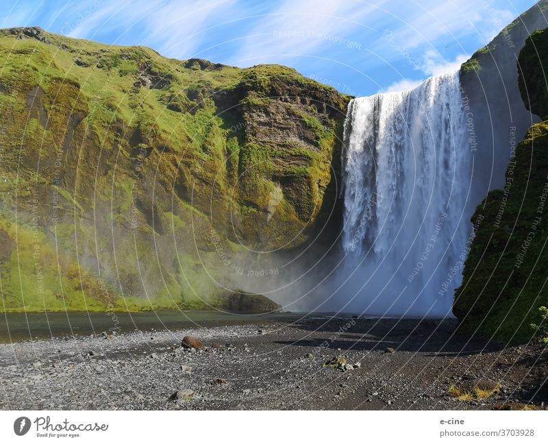 Skógafoss is a waterfall of the river Skógá in the south of Iceland, which falls 60 meters deep from the volcanic slopes. Waterfall laeugavegur Nature Volcano