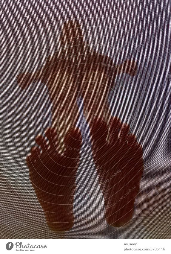 On the trampoline Trampoline Net girl Worm's-eye view from below jumping sheet unusual Fitness Garden fun at home vacation free time Joy Summer Jump Hop Playing