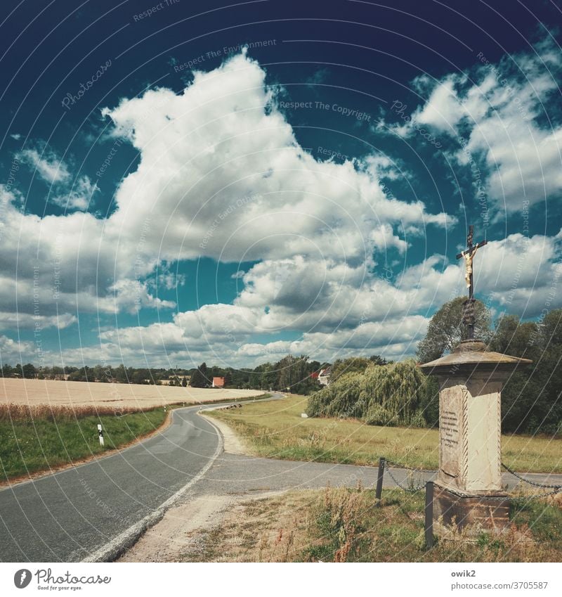 Crossroads Horizon Beautiful weather tree Grass bushes Temritz Bautzen Lausitz forest Sorbian Village Populated House (Residential Structure) Street Curve