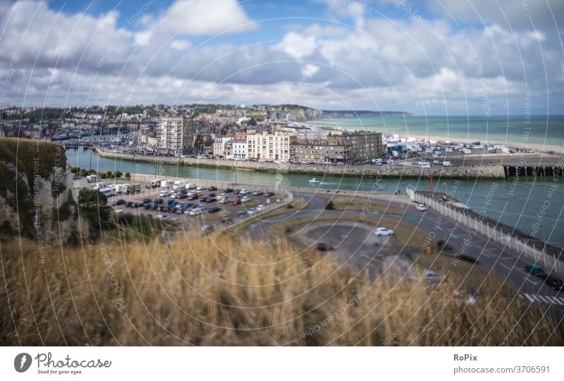 Miniature view of Dieppe on the French Channel coast. Normandie canal coast steep coast Ocean rock Stone Sea State Beach beach Coast sea France North Sea ocean