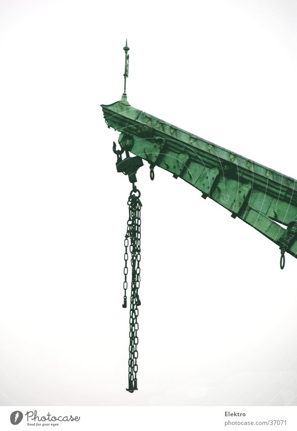 Crane on quay Cargo Lift Chain Rope Port Outrigger Berth Contentment Goods lift Jetty Logistics Historic lever-arm Arm causeway Weight