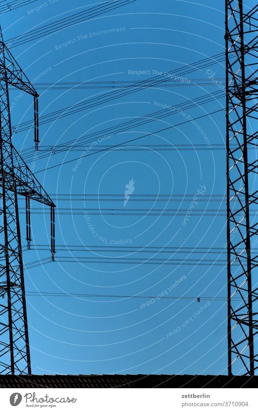high voltage Electricity pylon Energy power line Transmission lines Cable high-voltage cables Connection Force power station Hamm hamm-üntrop Sky clear Summer