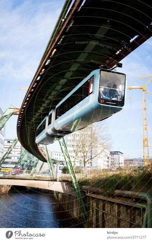 Wuppertal suspension railway, monorail above the Wupper. Suspension railway Overhead monorail system, River PUBLIC TRANSPORT Water Rail traffic Exceptional