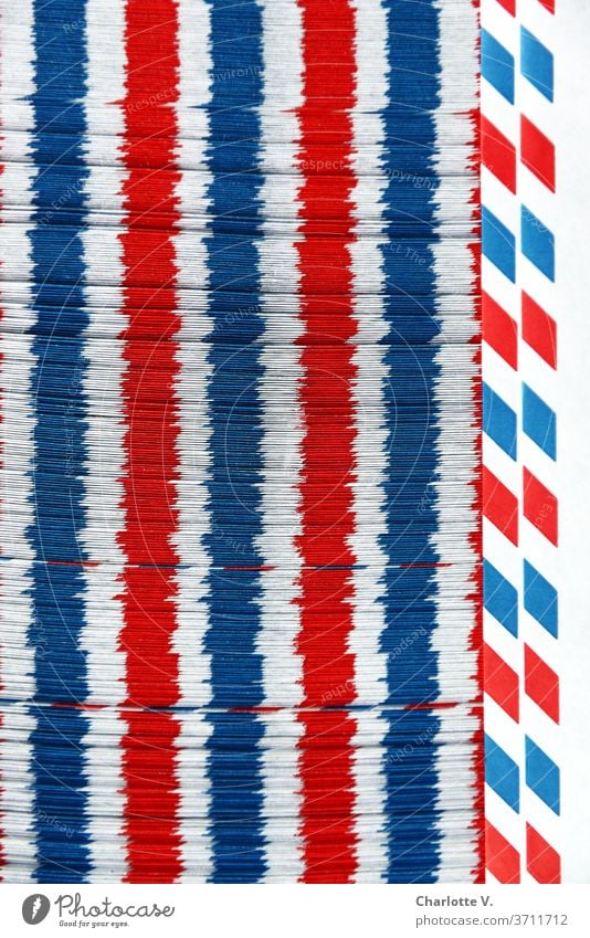 Airmail envelope | red-white-blue longitudinal stripes Structures and shapes Things Stripe Red Blue White Abstract Pattern Colour photo Close-up Design