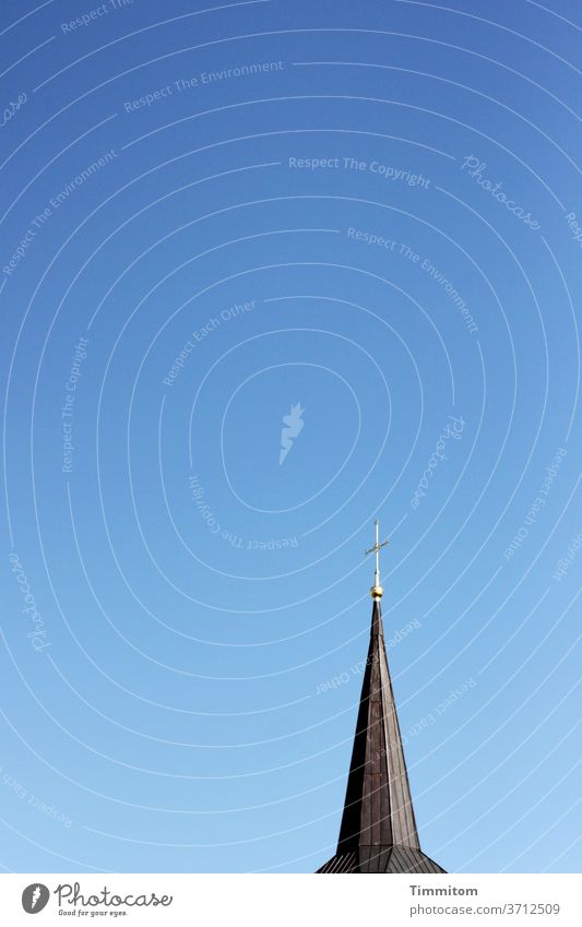 High hat with cross Church spire Crucifix Religion and faith Sky Blue Deserted Christian cross peak Metal