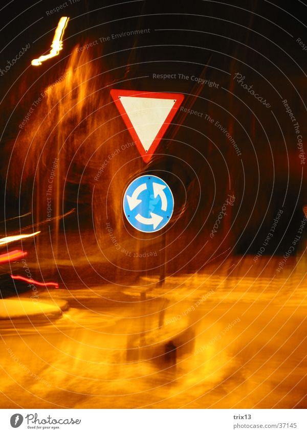 traffic signs Road sign Night Dark Light Gyroscope Transport Strip of light Photographic technology Blur Mixture