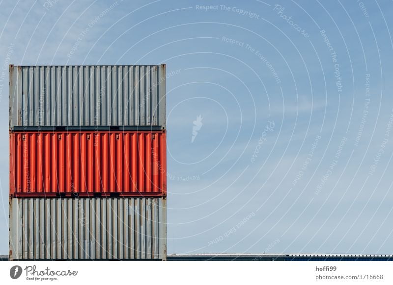 stacked containers in port - grey red grey Red Container terminal red container Industry Logistics Navigation deal Container ship logistics Harbour